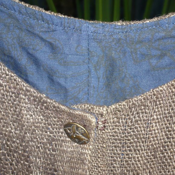 Loom Room D&D Elven 100% Hemp Brown Crop Vest With Brassy Buttons - Picture 3 of 5